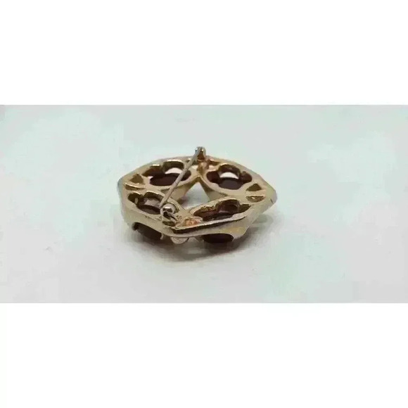 Vintage Brooch 10k Gold Filled Cherry Red Art Glass Cabochon Mod MCM - Picture 4 of 7